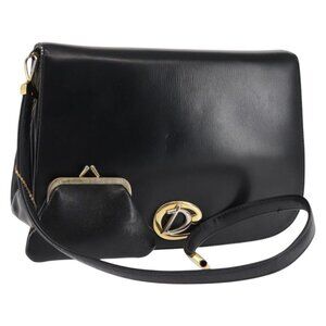 Authentic Christian Dior Shoulder Bag Leather Black Gold